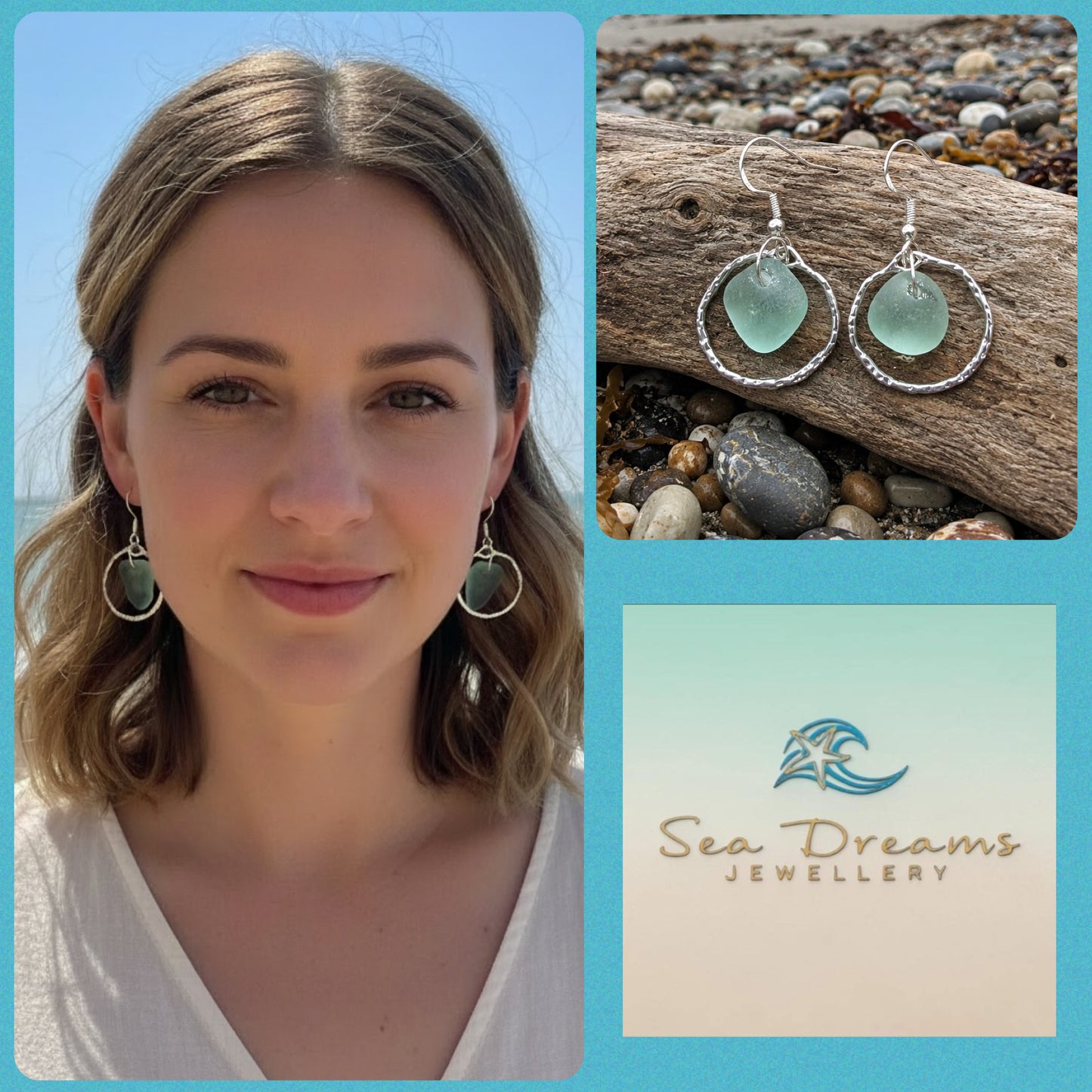 Pale Aqua Seaham Sea Glass Frame Earrings