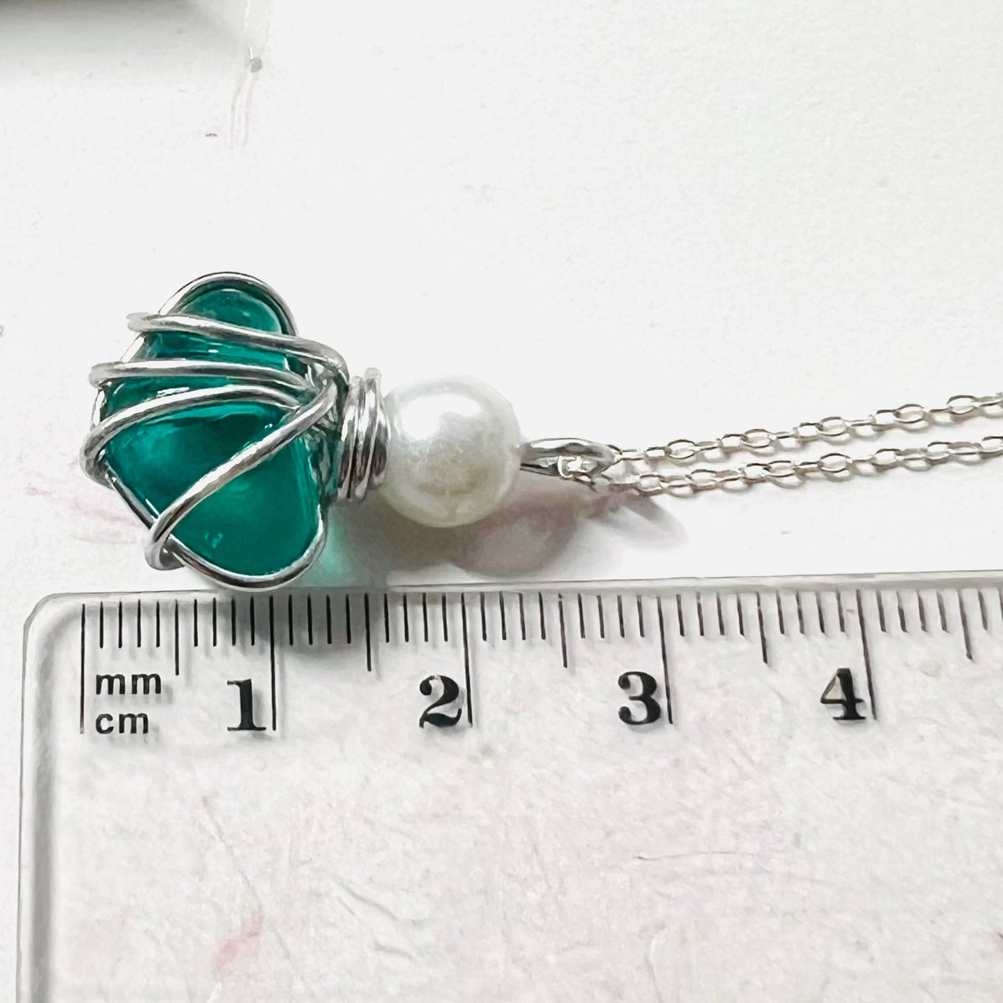 Turquoise Seaham Sea Glass and Glass Pearl Pendant