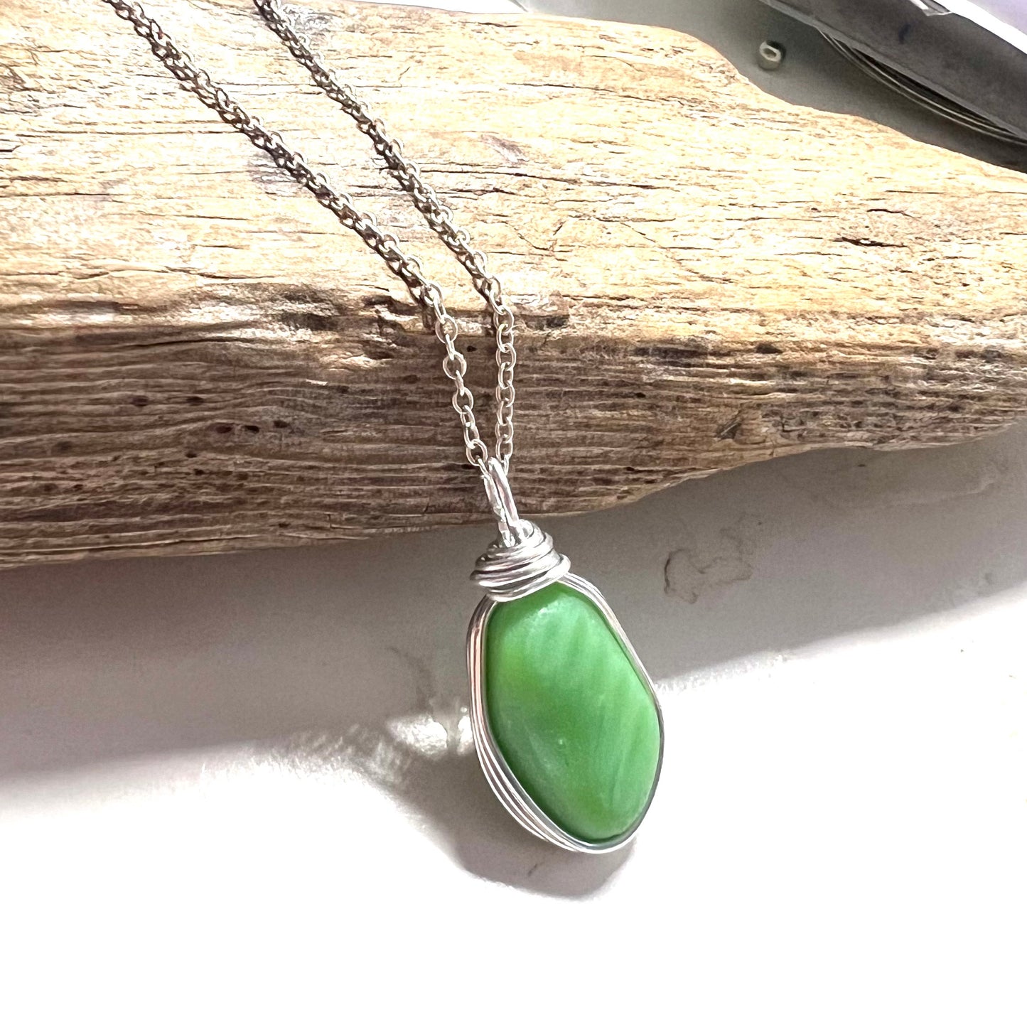 Chunky Rare Green UV Reactive Seaham Sea Glass Pendant