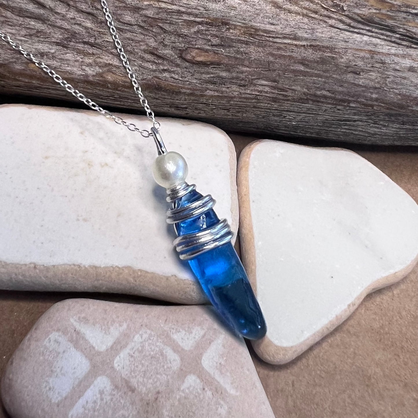 Mid Blue Seaham Sea Glass Pendant