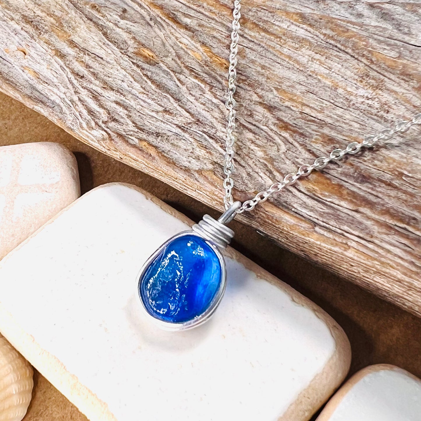 Mid Blue Seaham Sea Glass Pendant