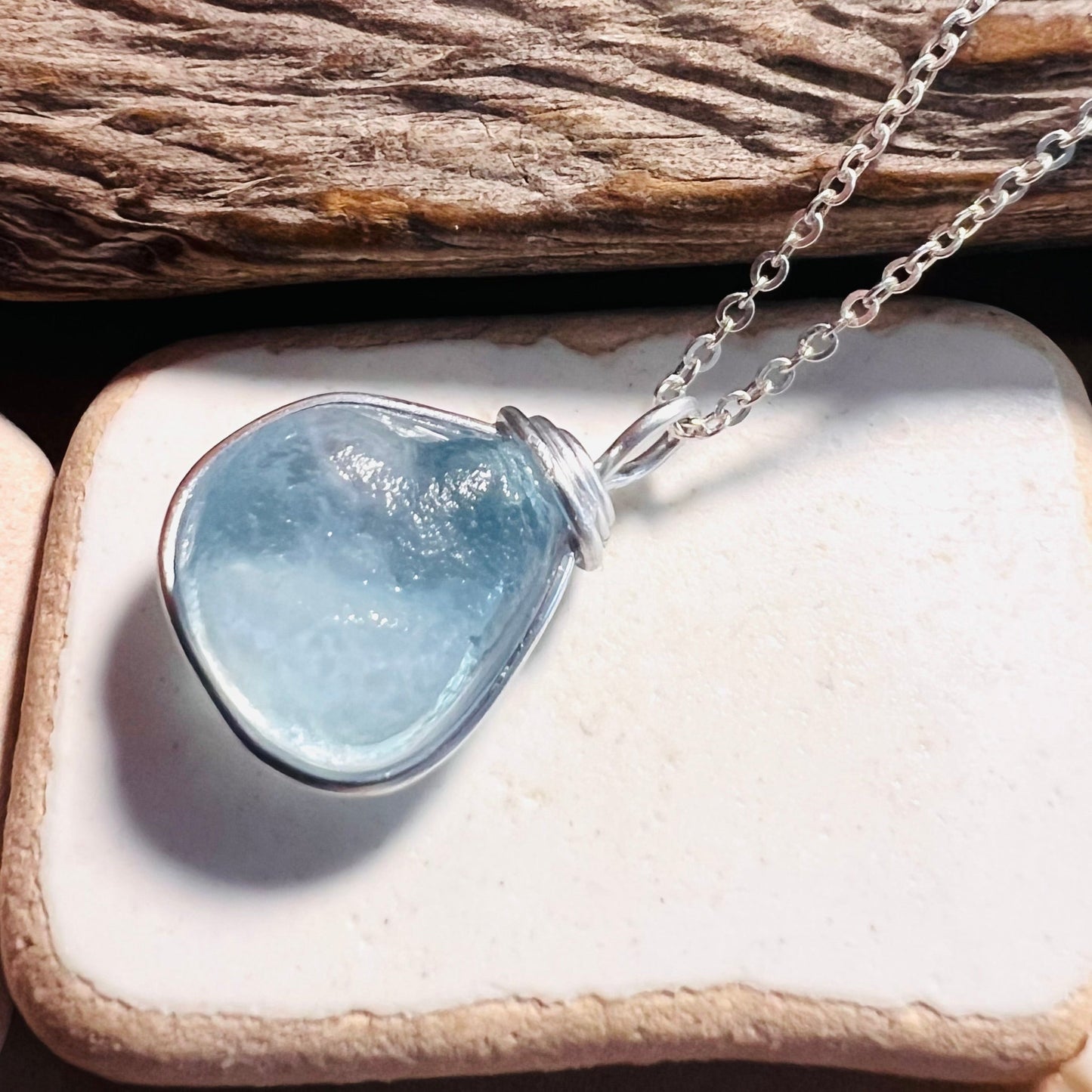 Chunky Pale Blue Seaham Sea Glass Pendant