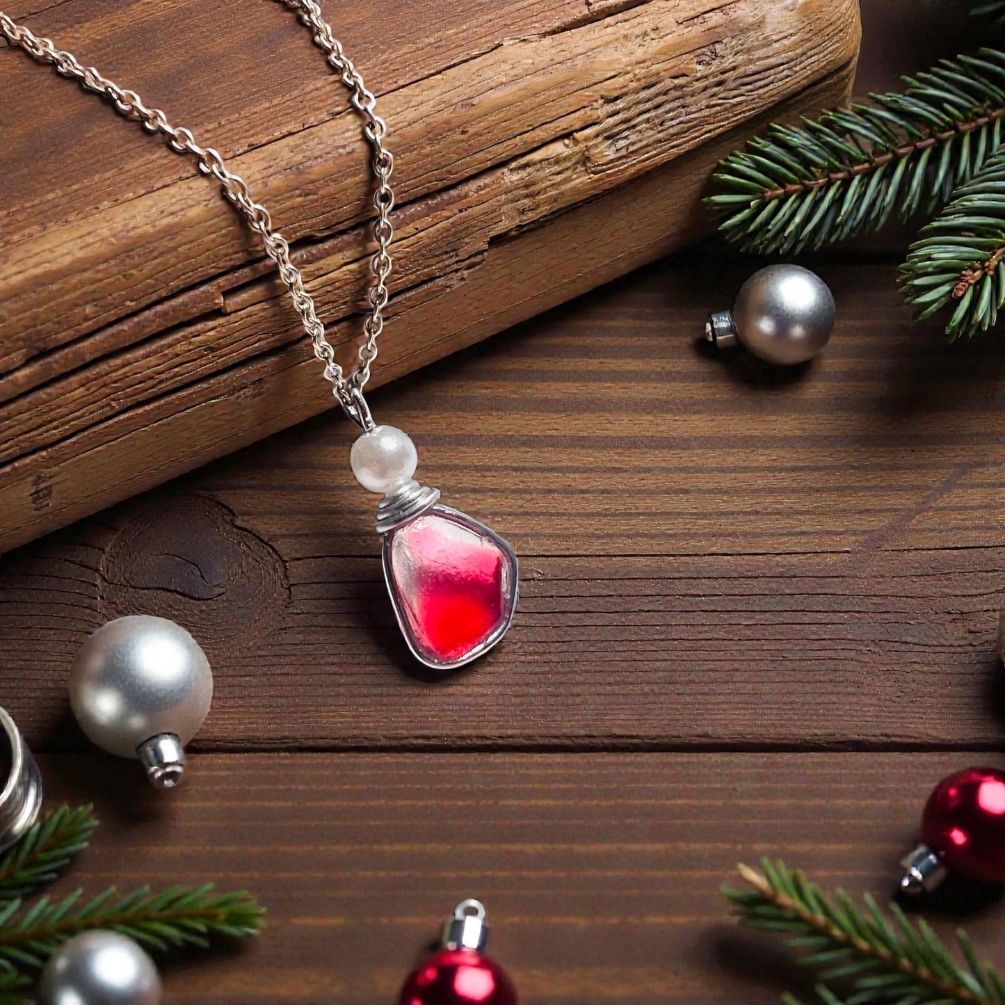 Canary Island Rare Pink Multi Sea Glass Pendant