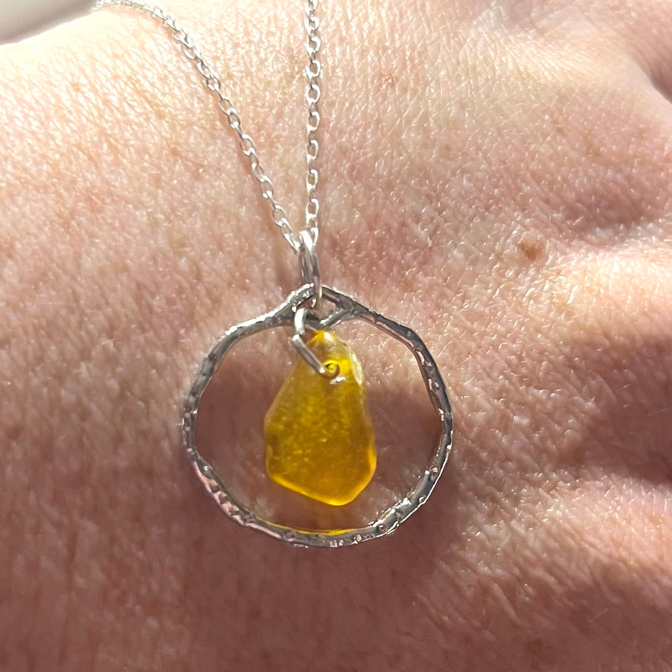 Canary Island Rare Neon Yellow  Sea Glass Pendant