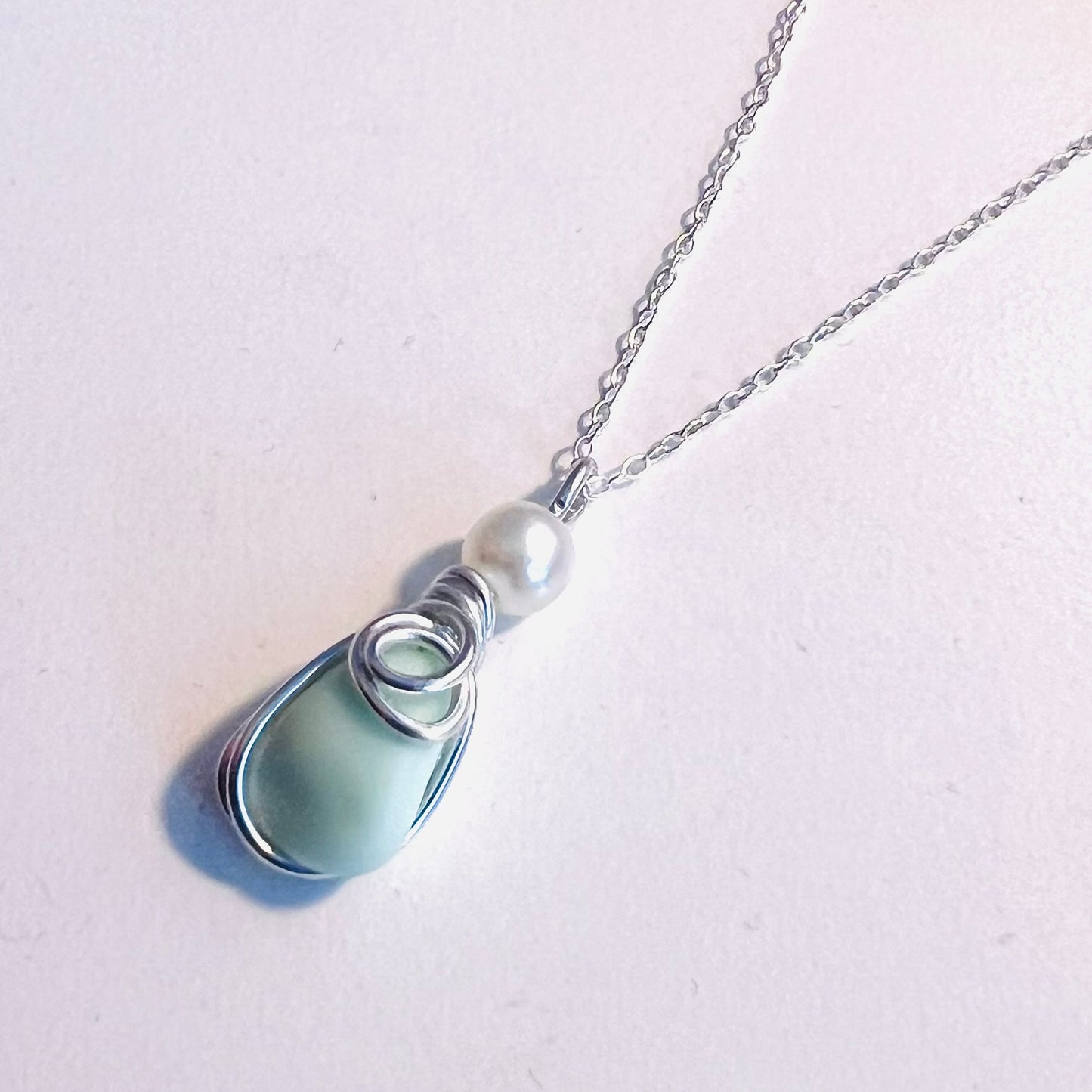 Mint Green Seaham Milk Glass Pendant