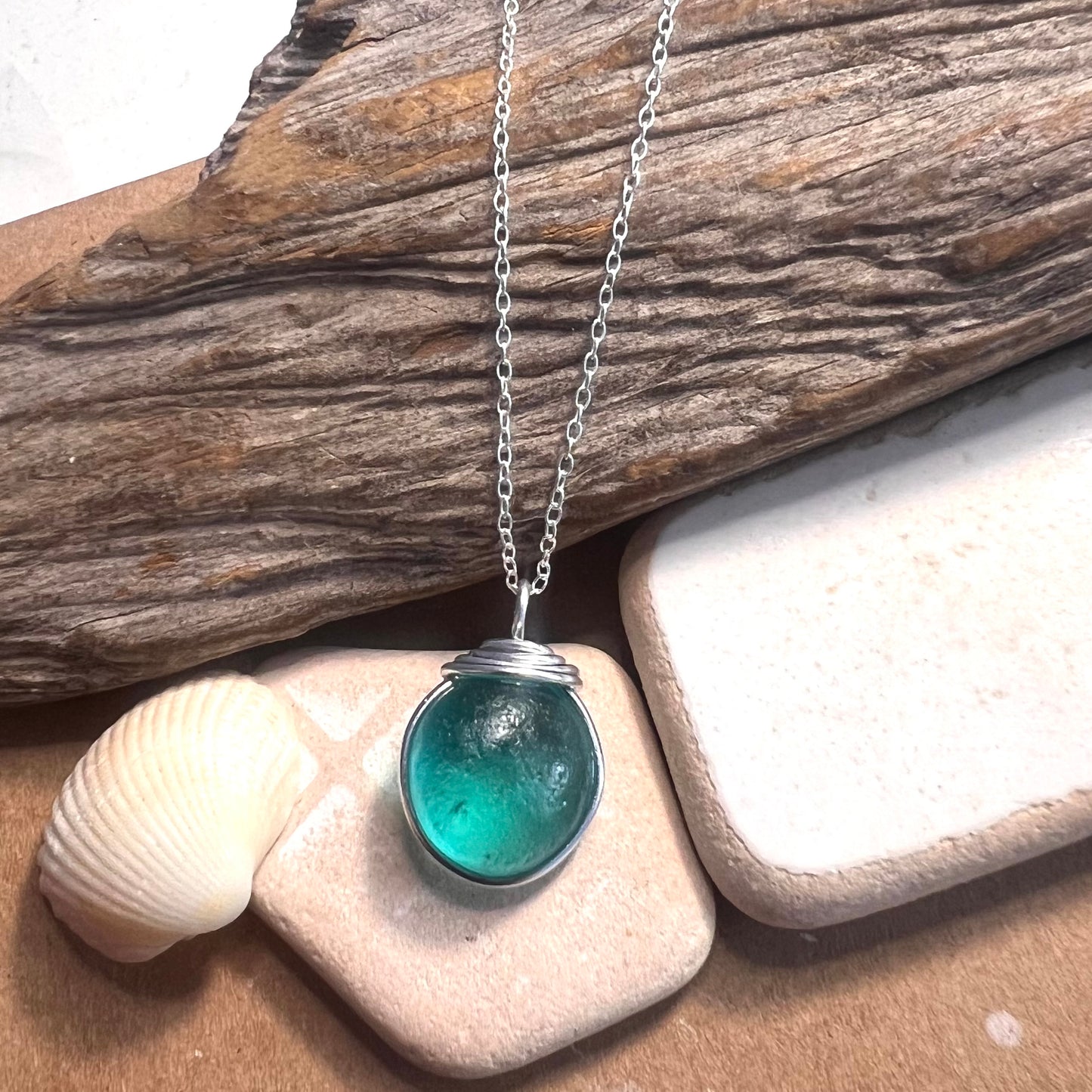 Canary Island Rare Turquoise Green Sea Glass Pendant