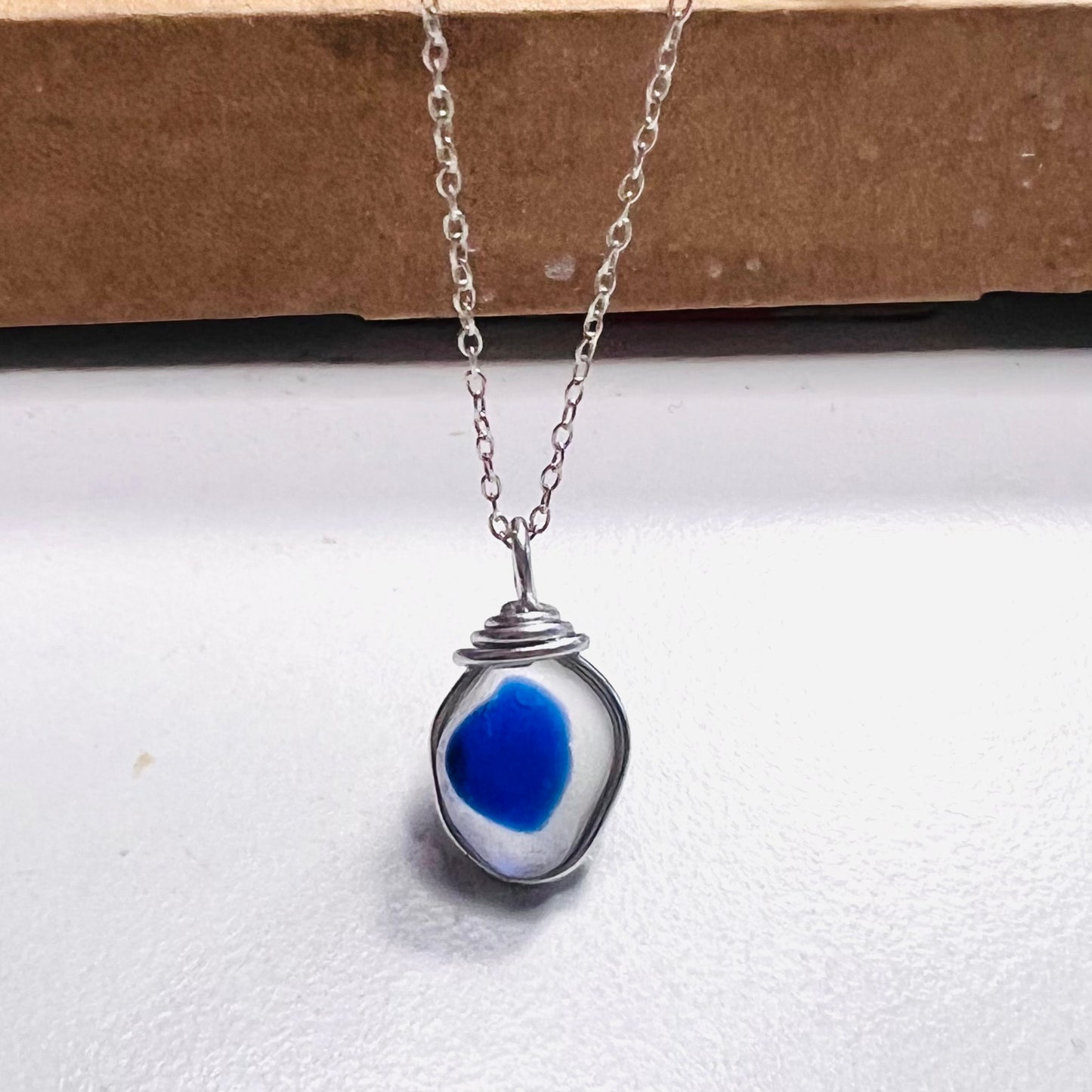 Blue Dot Seaham Sea Glass Multi Tone Pendant