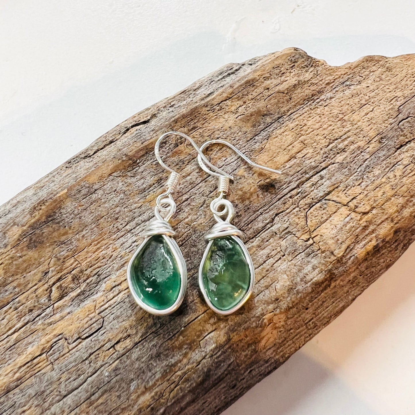 Turquoise Green Seaham Sea Glass Earrings