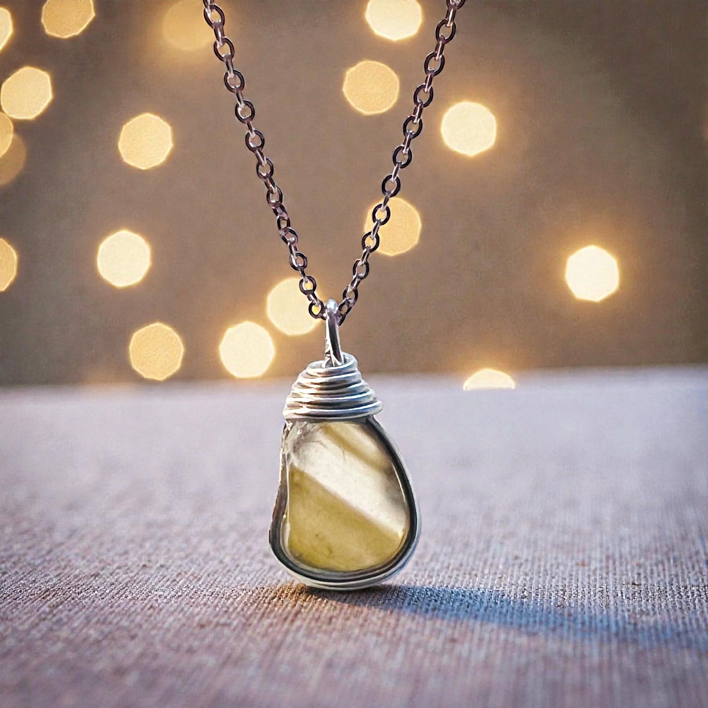 Rare Olive Stripes Green Seaham Sea Glass Chunky Pendant