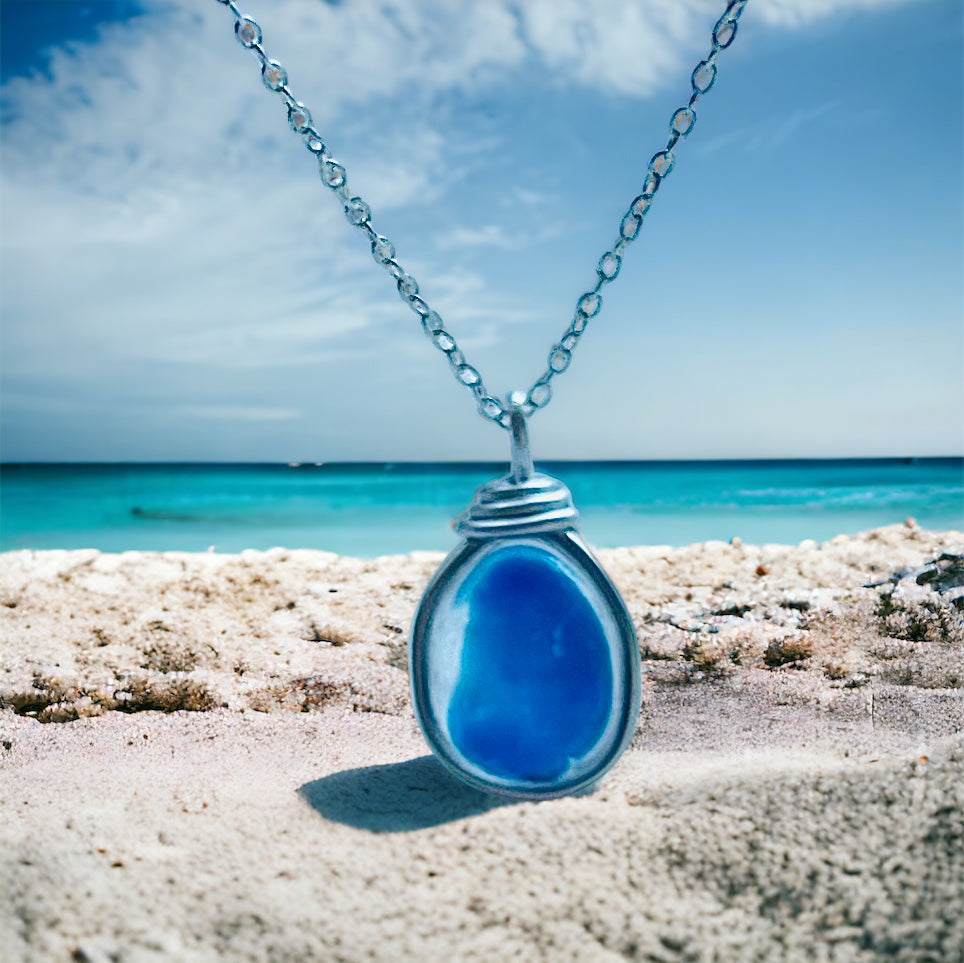Blue Seaham Sea Glass Multicolour Pendant