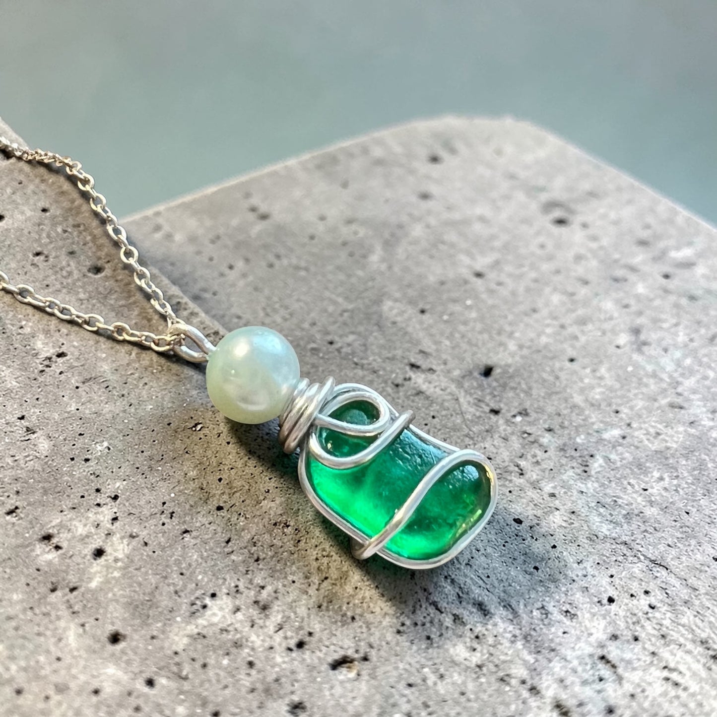 Canary Island Rare Turquoise Green Sea Glass Pendant