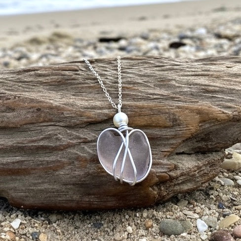 Rare Lilac Seaham Sea Glass Pendant