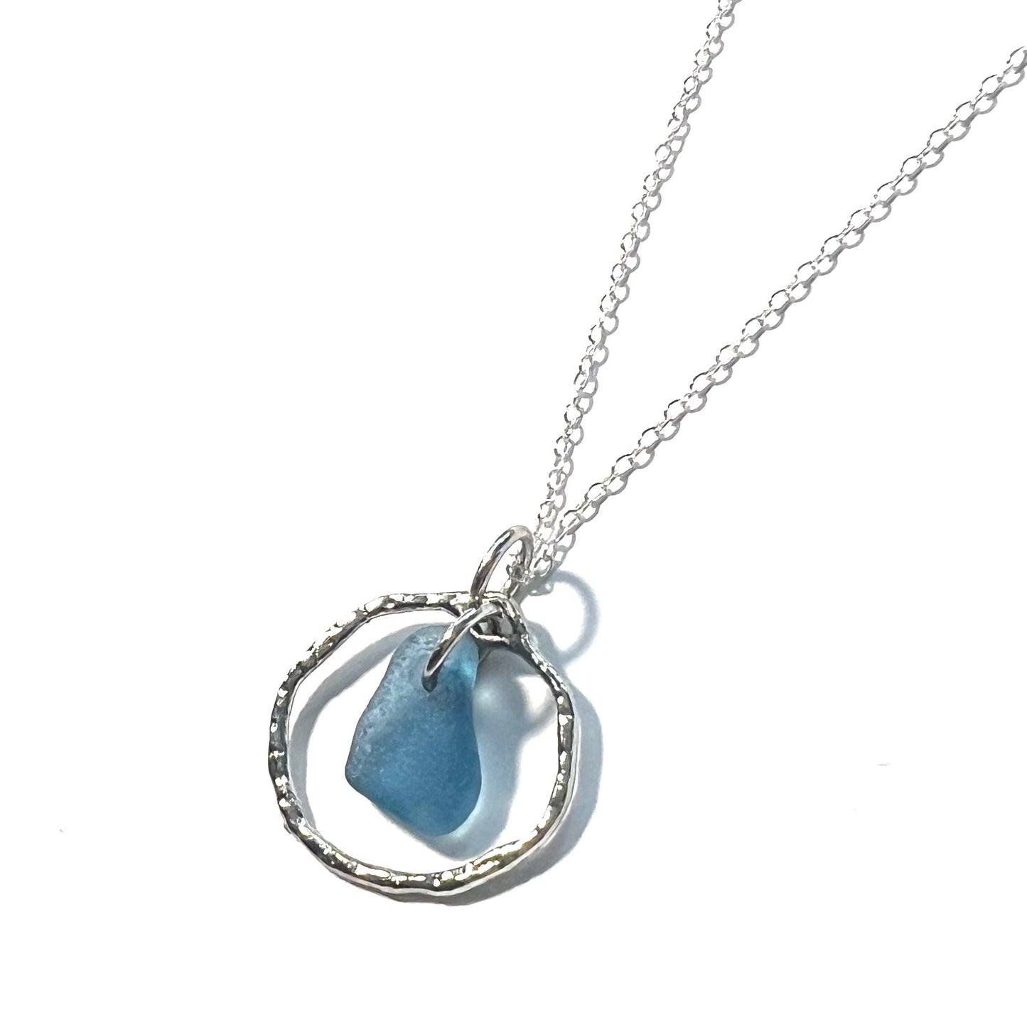 Seaham Sea Glass Dusky Blue Shade Frame Pendant