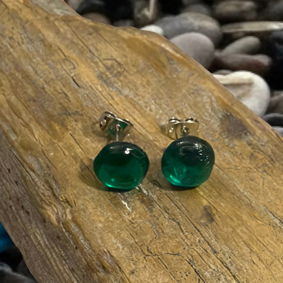 Rare Turquoise Spanish Sea Glass Stud Earrings