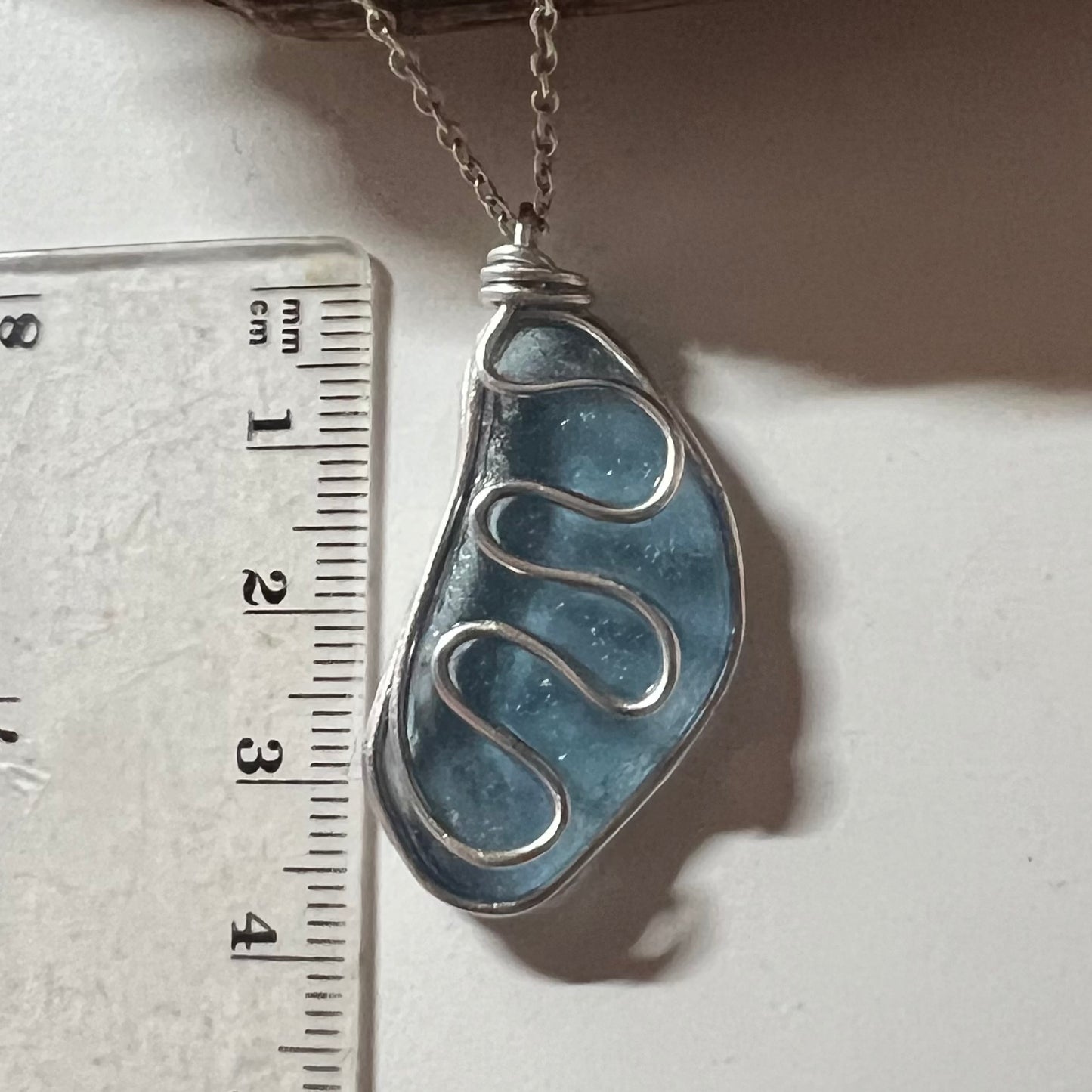 Large Dusky Blue Seaham Sea Glass Waves Glass Pendant
