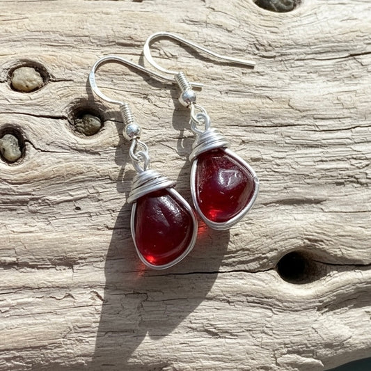 Rare Red Seaham Sea Glass Earrings
