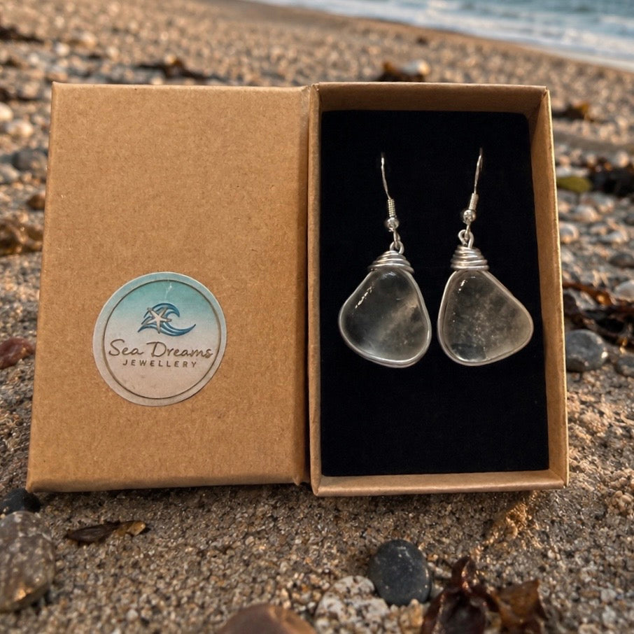 Large White Seaham Sea Glass Earrings