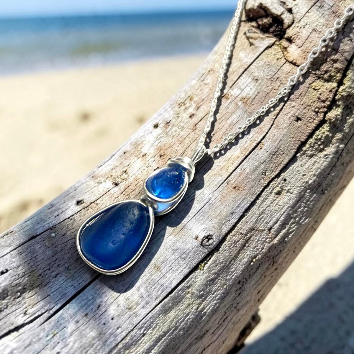 Deep Blue Seaham Sea Glass Pendant