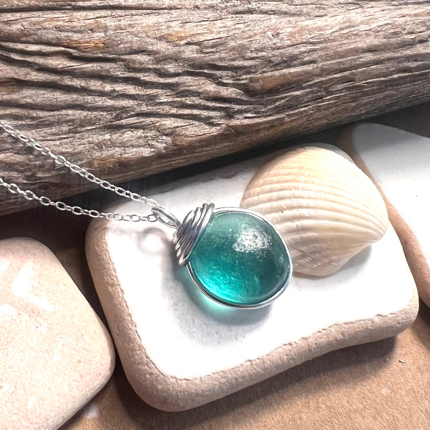 Canary Island Rare Turquoise Green Sea Glass Pendant
