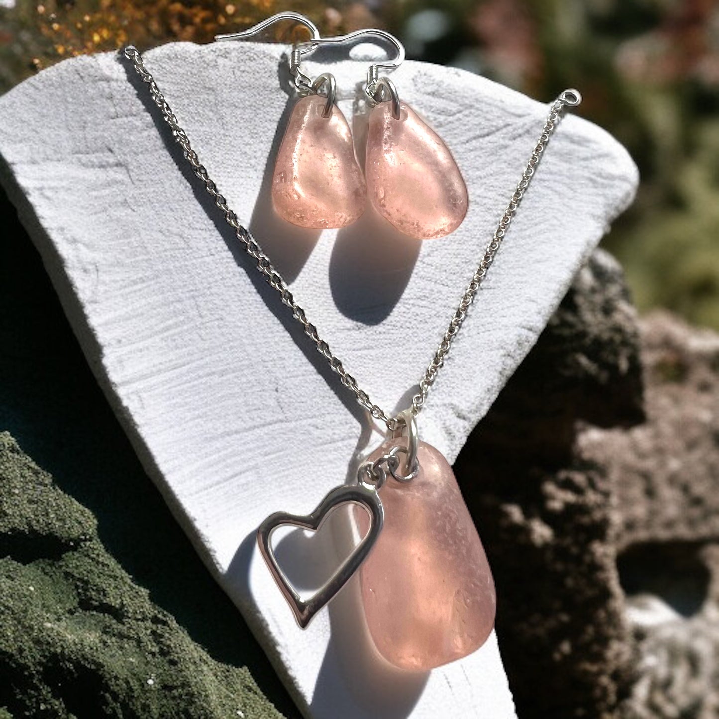 Canarian Peachy Pink Sea Glass Jewellery Set