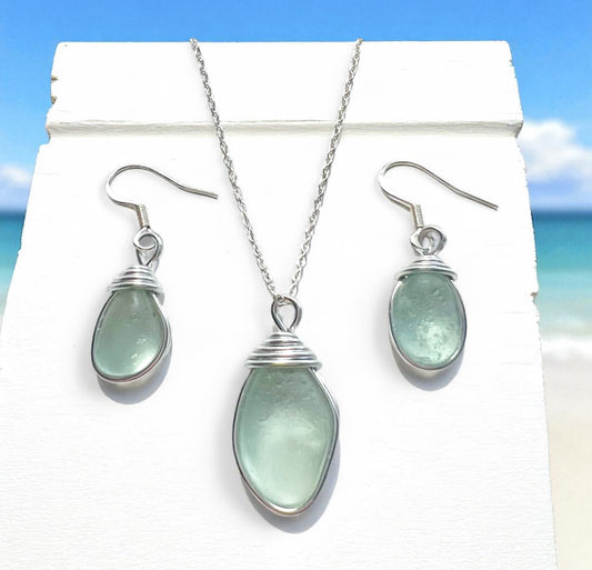 Aqua Seafoam Seaham Sea Glass Jewellery Set