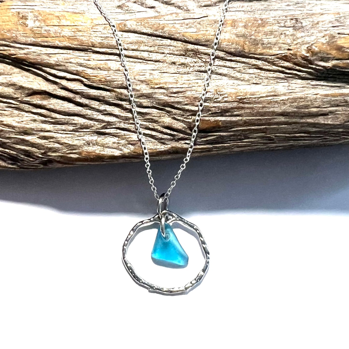 Seaham Sea Glass Bright Aqua Shade Frame Pendant