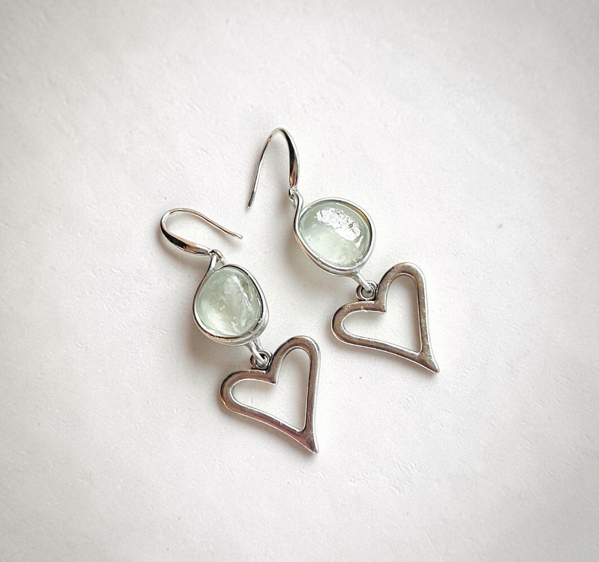 Seaham Sea Glass and Heart Dangly Earrings