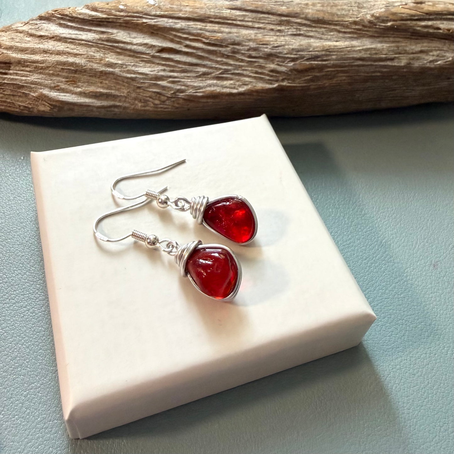 Rare Red Seaham Sea Glass Earrings