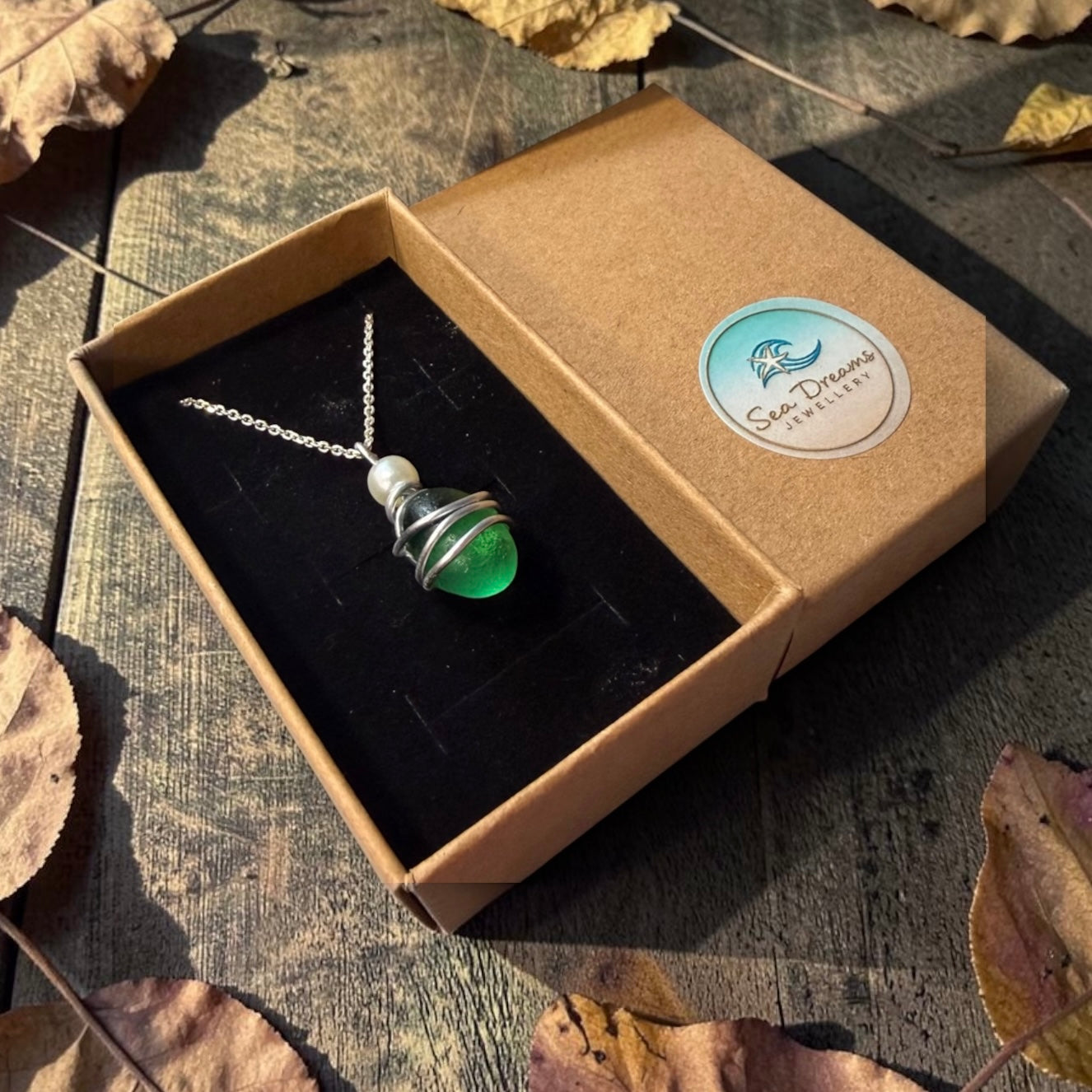 Dark Green Seaham Sea Glass Pendant