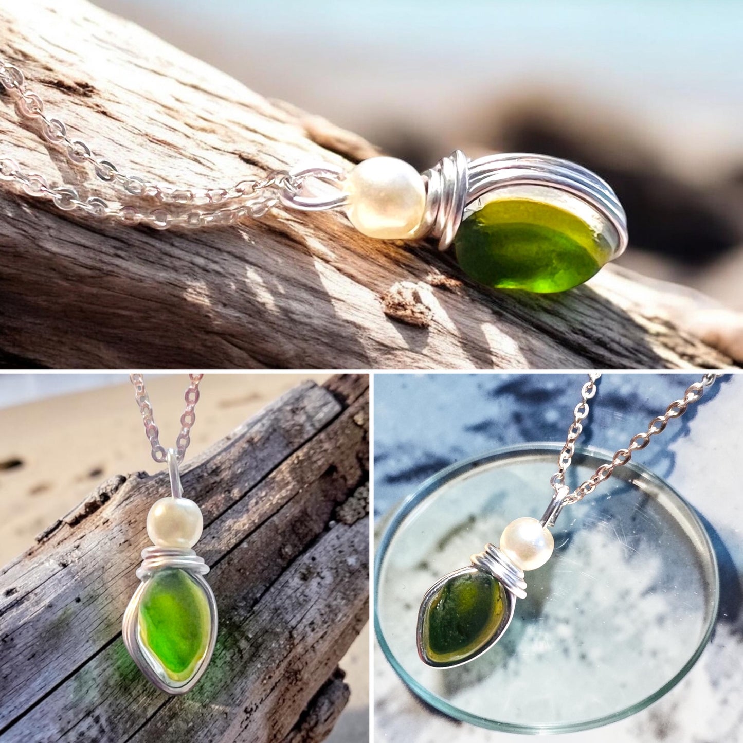 Green Seaham Sea Glass Multi Pendant