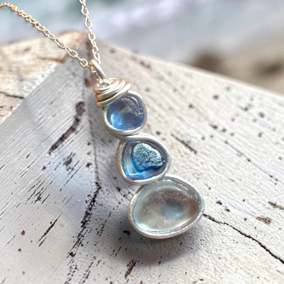 Blue Three Piece Seaham Sea Glass Pendant