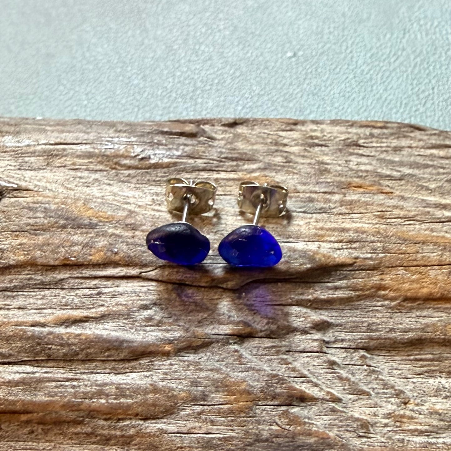 Deep Blue Sea Glass Stud Earrings