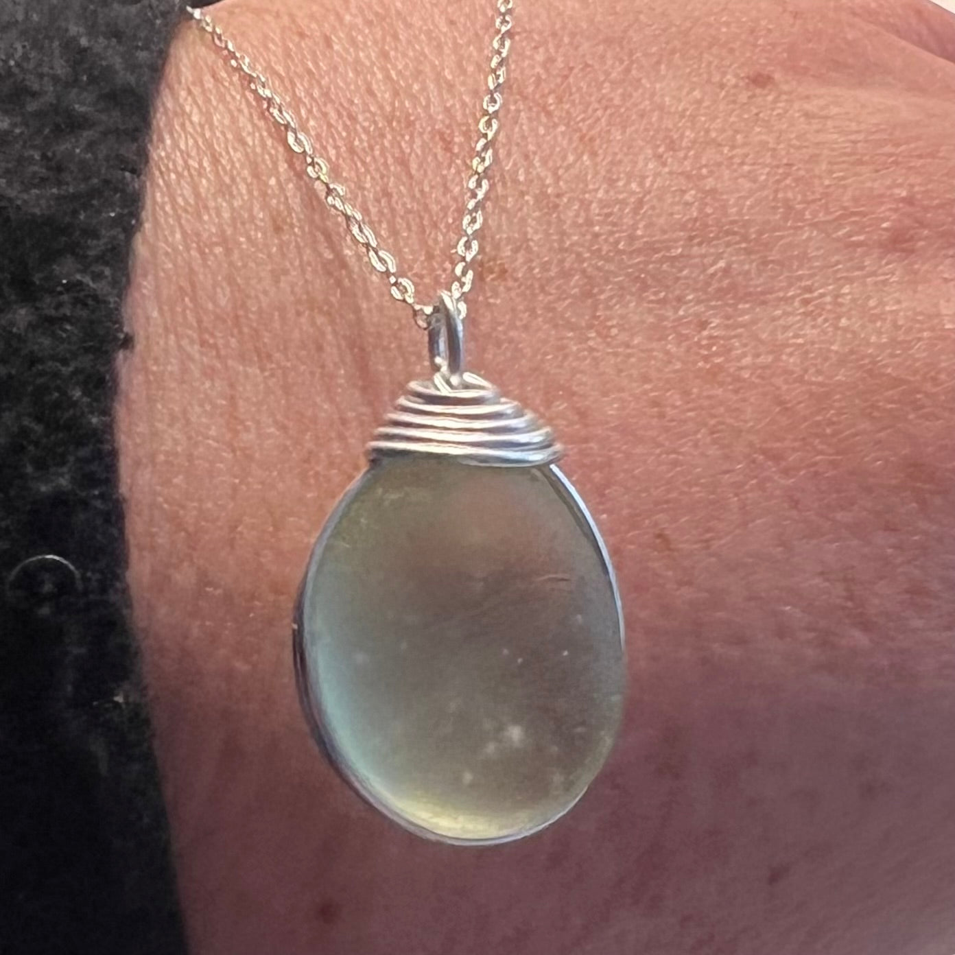 Pale Green Seaham Sea Glass Pendant