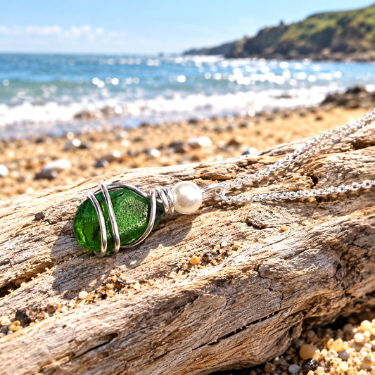 Bright Green Seaham Sea Glass Pendant