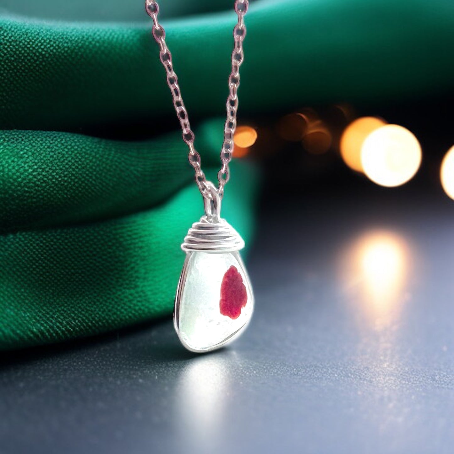 Deep Red Dot Seaham Sea Glass Multi Tone Pendant
