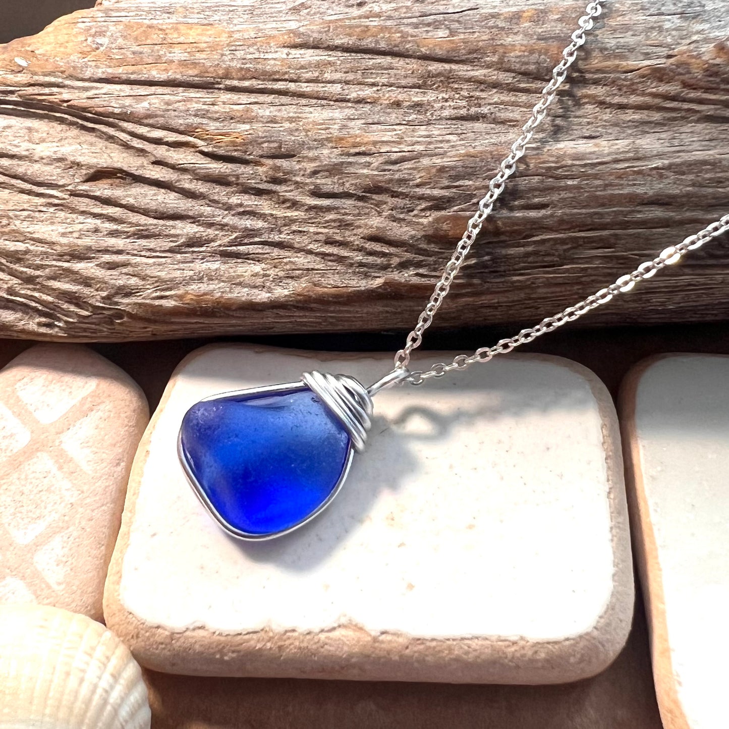 Deep Blue Seaham Sea Glass Pendant