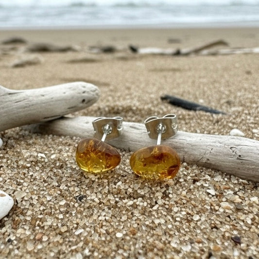 Yellow Seaham Glass Stud Earrings