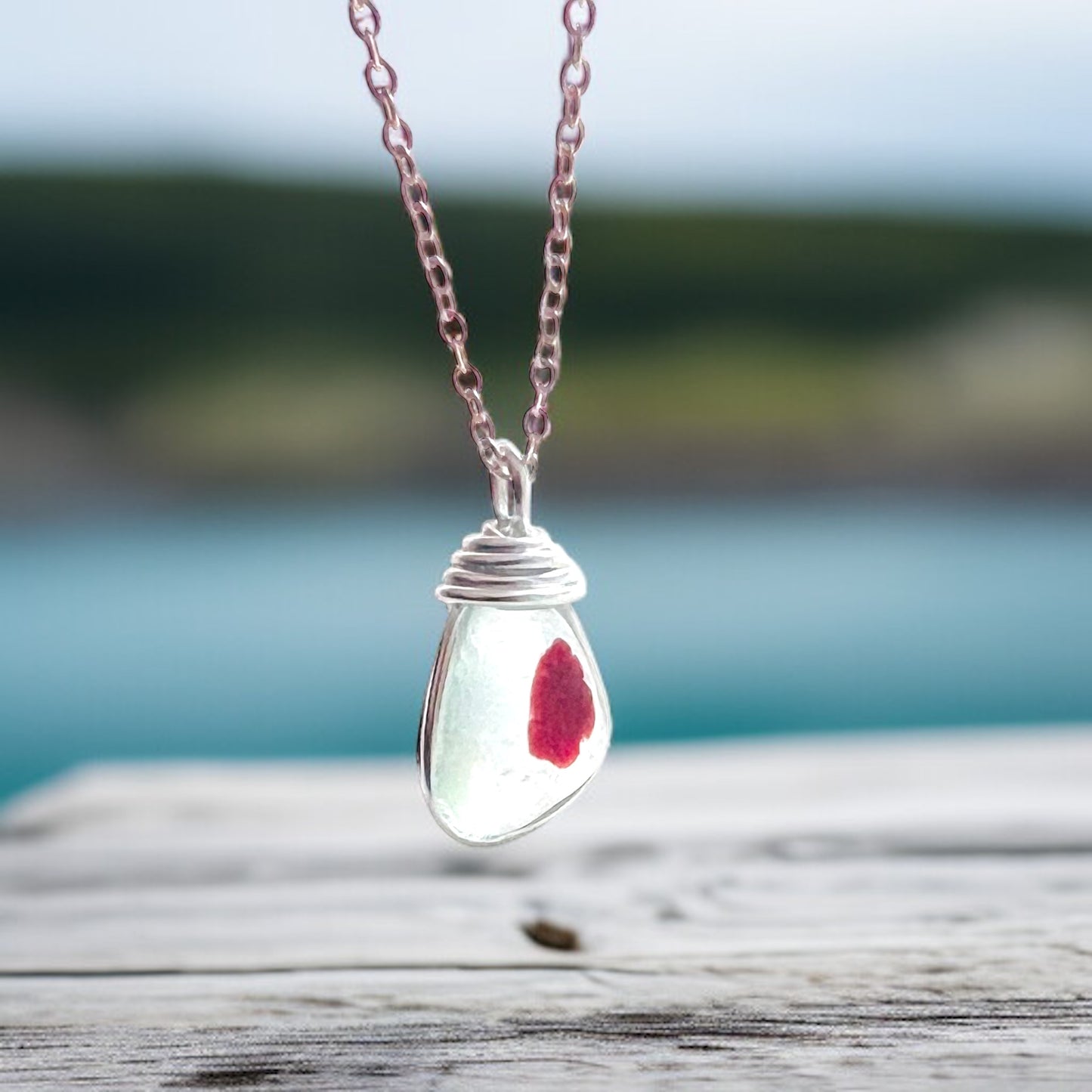 Deep Red Dot Seaham Sea Glass Multi Tone Pendant