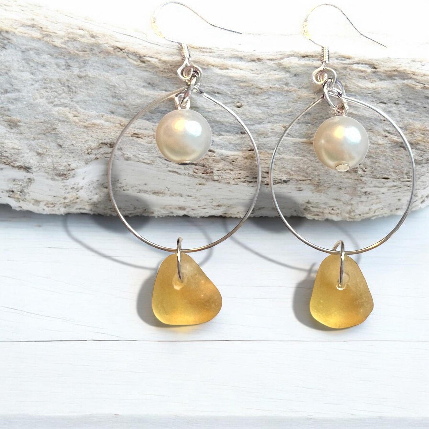 Statement Seaham Sea Glass and Glass Pearl Earrings