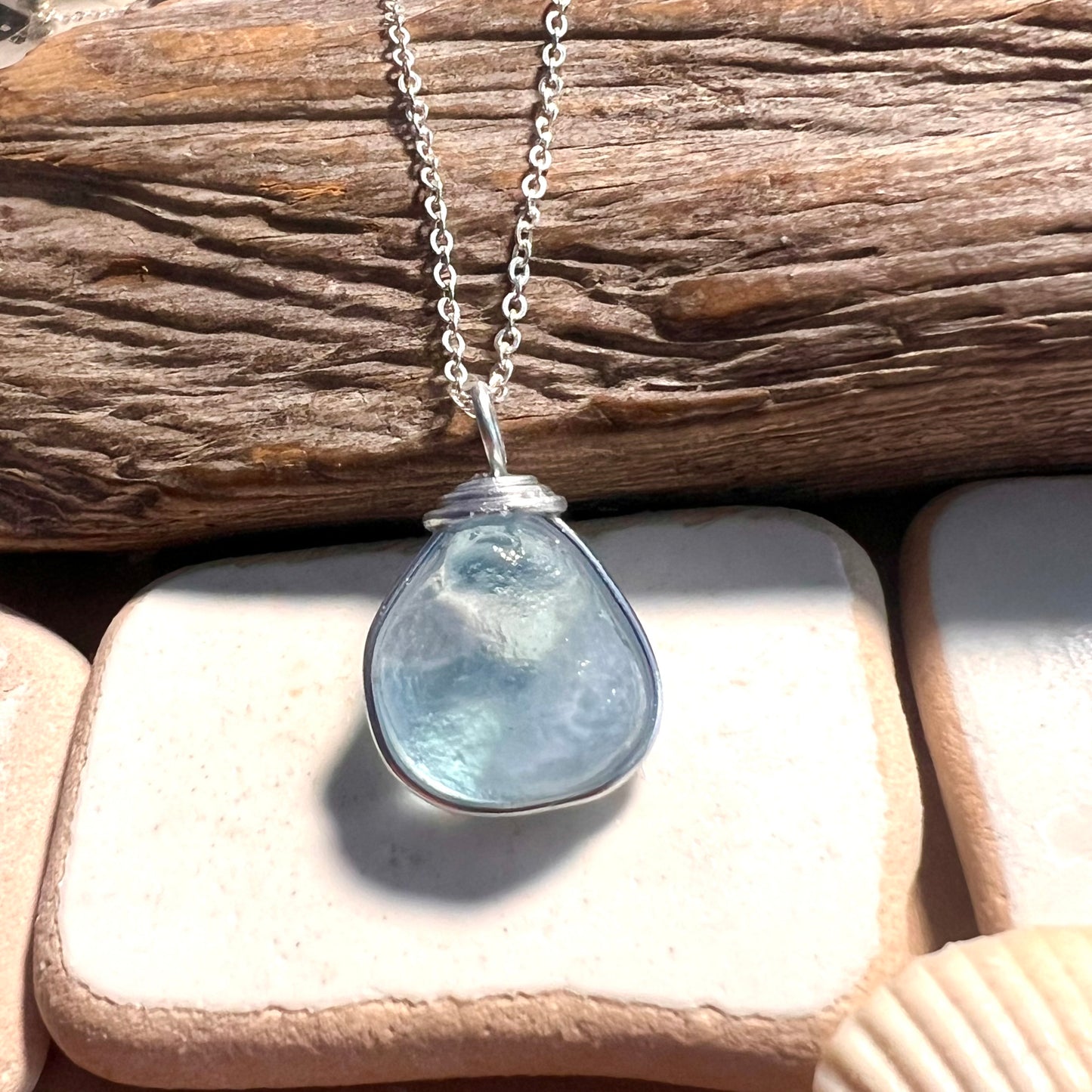 Chunky Pale Blue Seaham Sea Glass Pendant