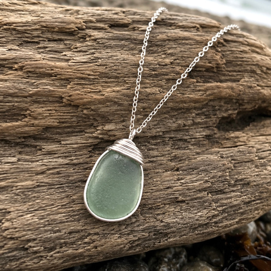 Aqua Green Seaham Sea Glass Pendant