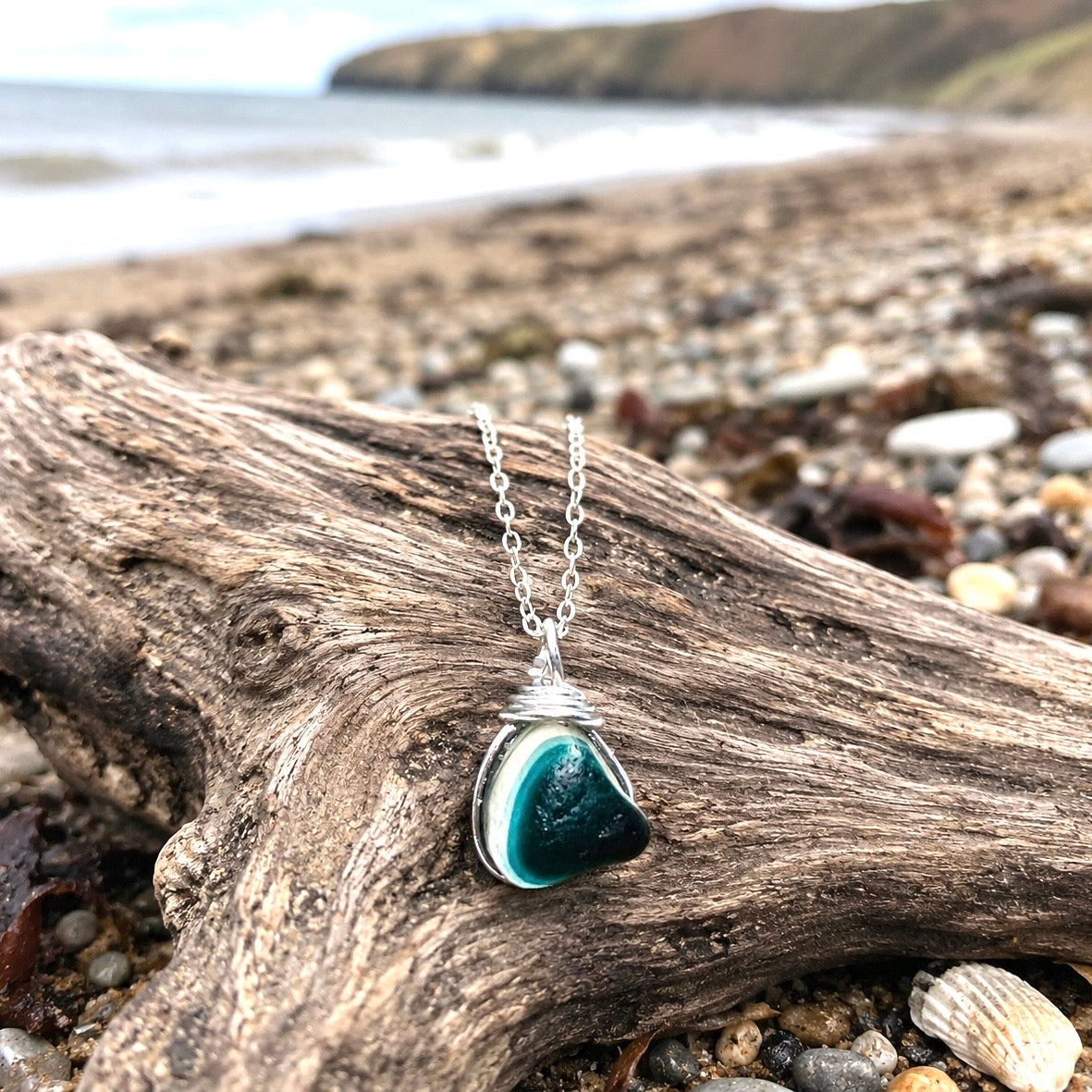 Turquoise Seaham Sea Glass Multi Pendant