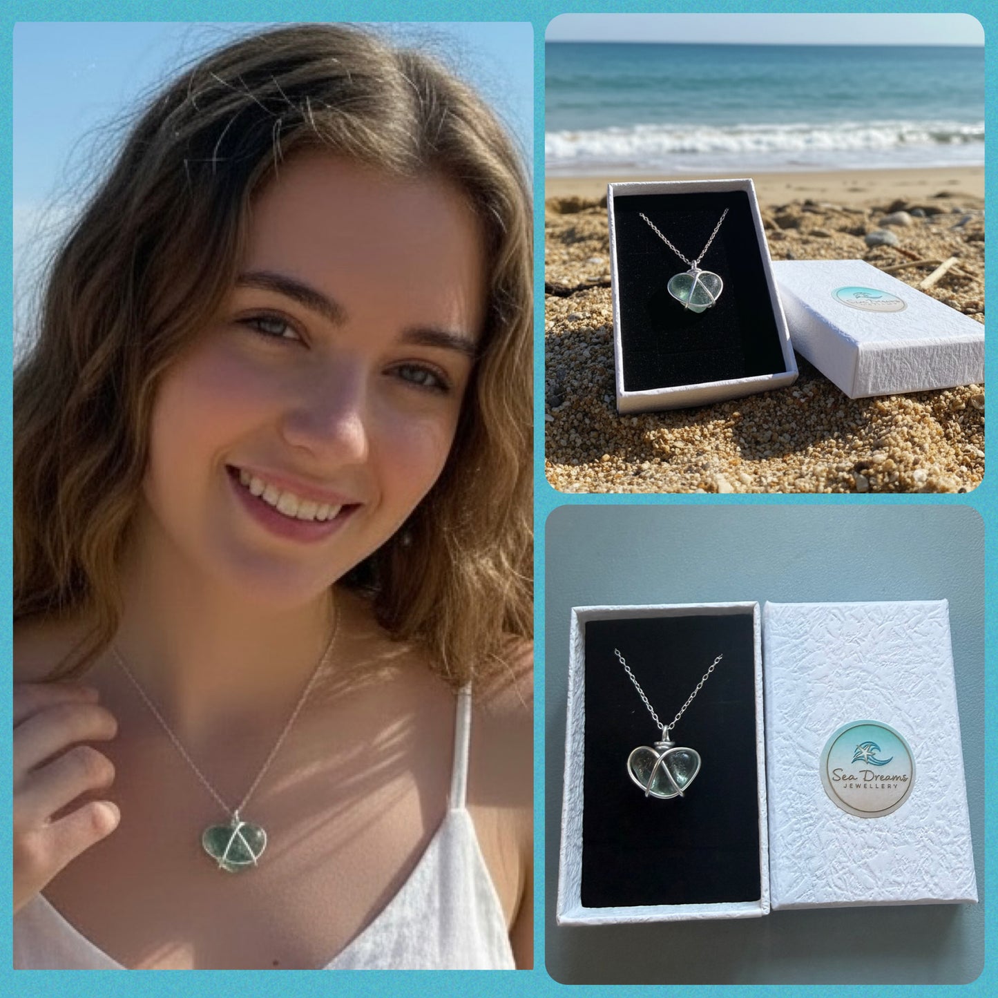 Aqua Heart Sea Glass Pendant