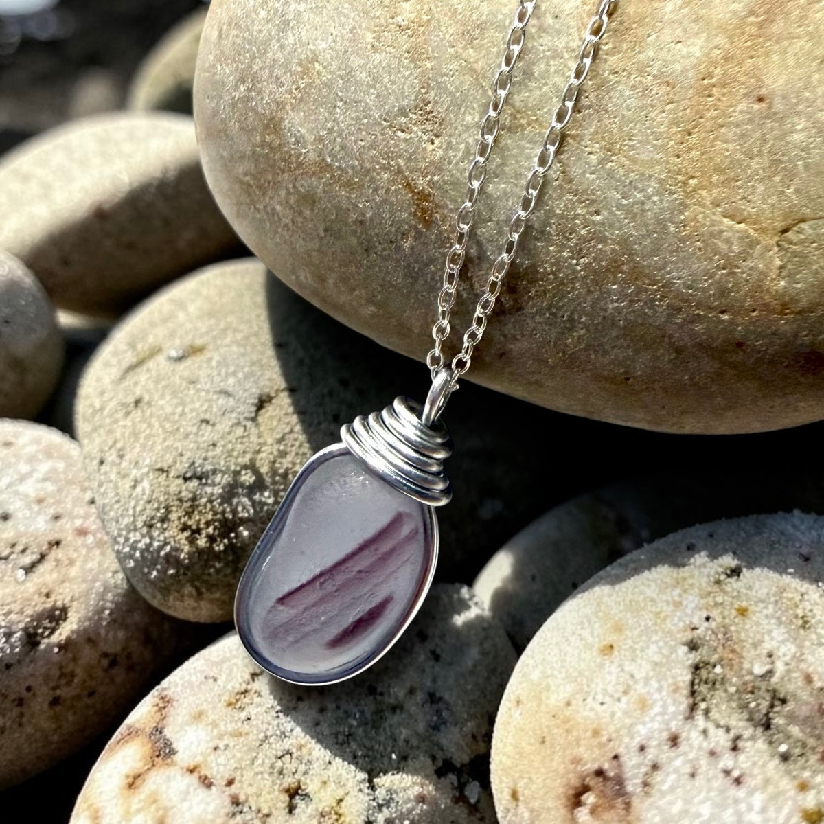 Very Rare Mauve Purple Sea Glass Multi Pendant