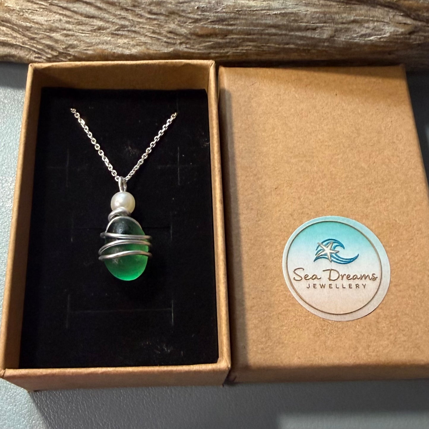 Dark Green Seaham Sea Glass Pendant