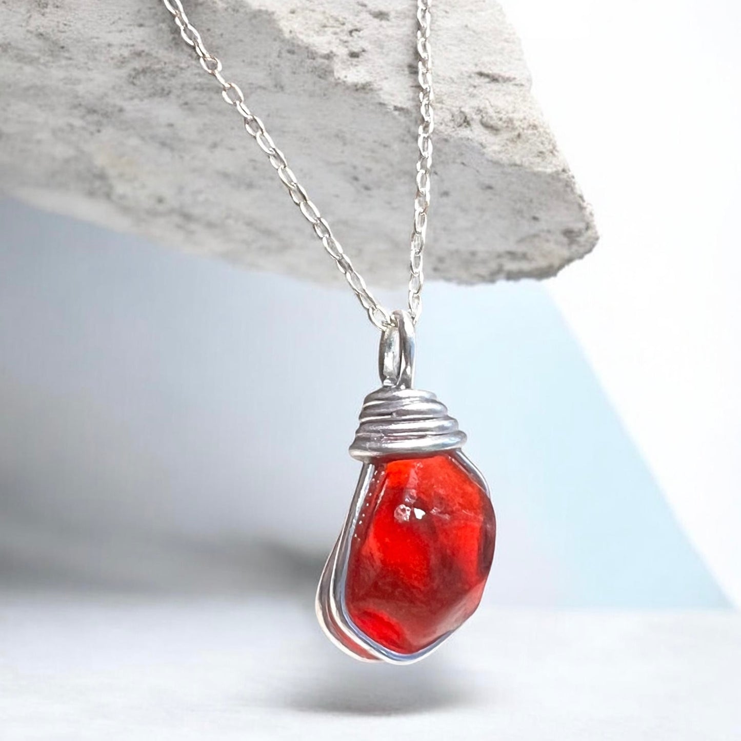 Very Rare Deep Red/Orange Seaham Sea Glass Pendant