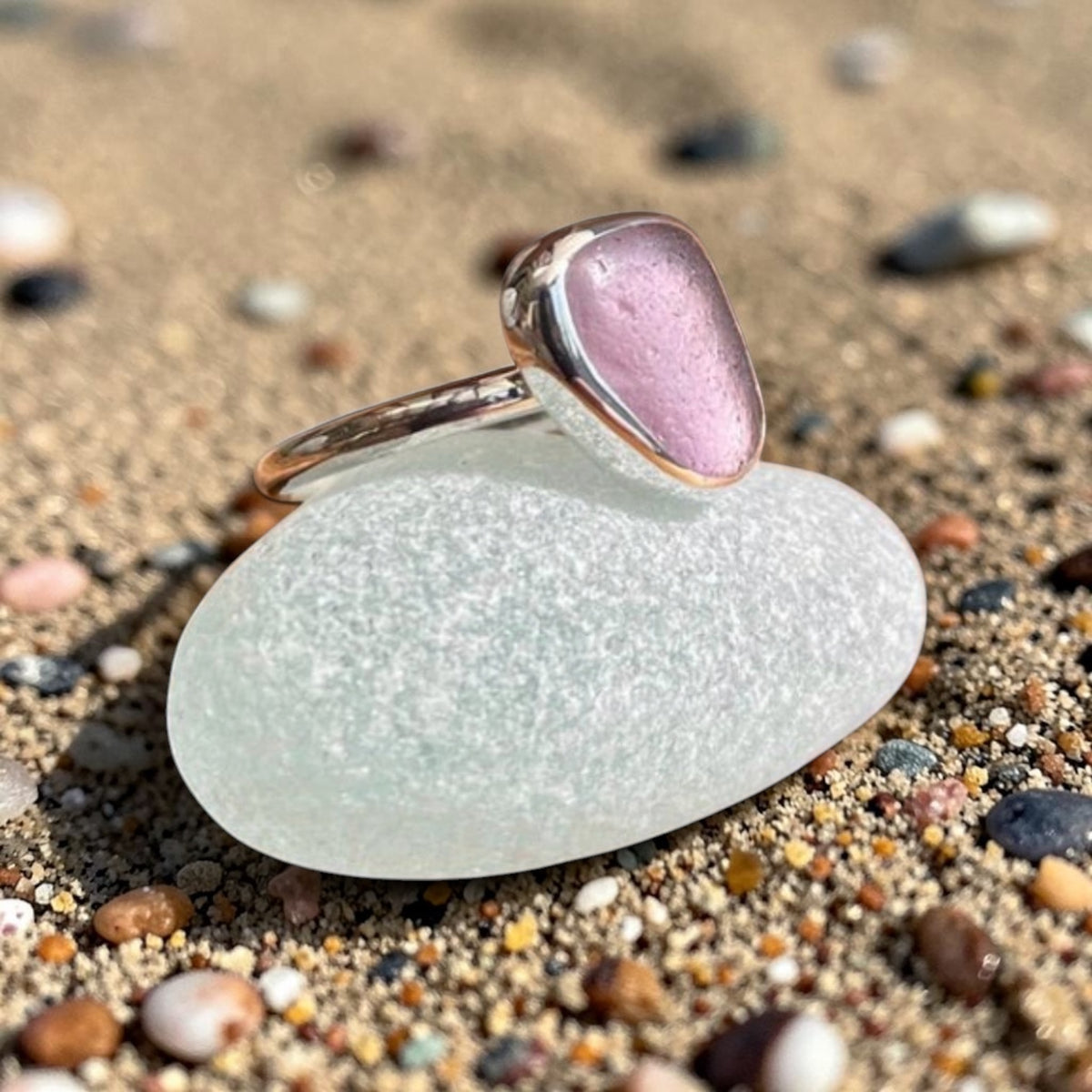 Rare Purple Seaham Sea Glass Ring