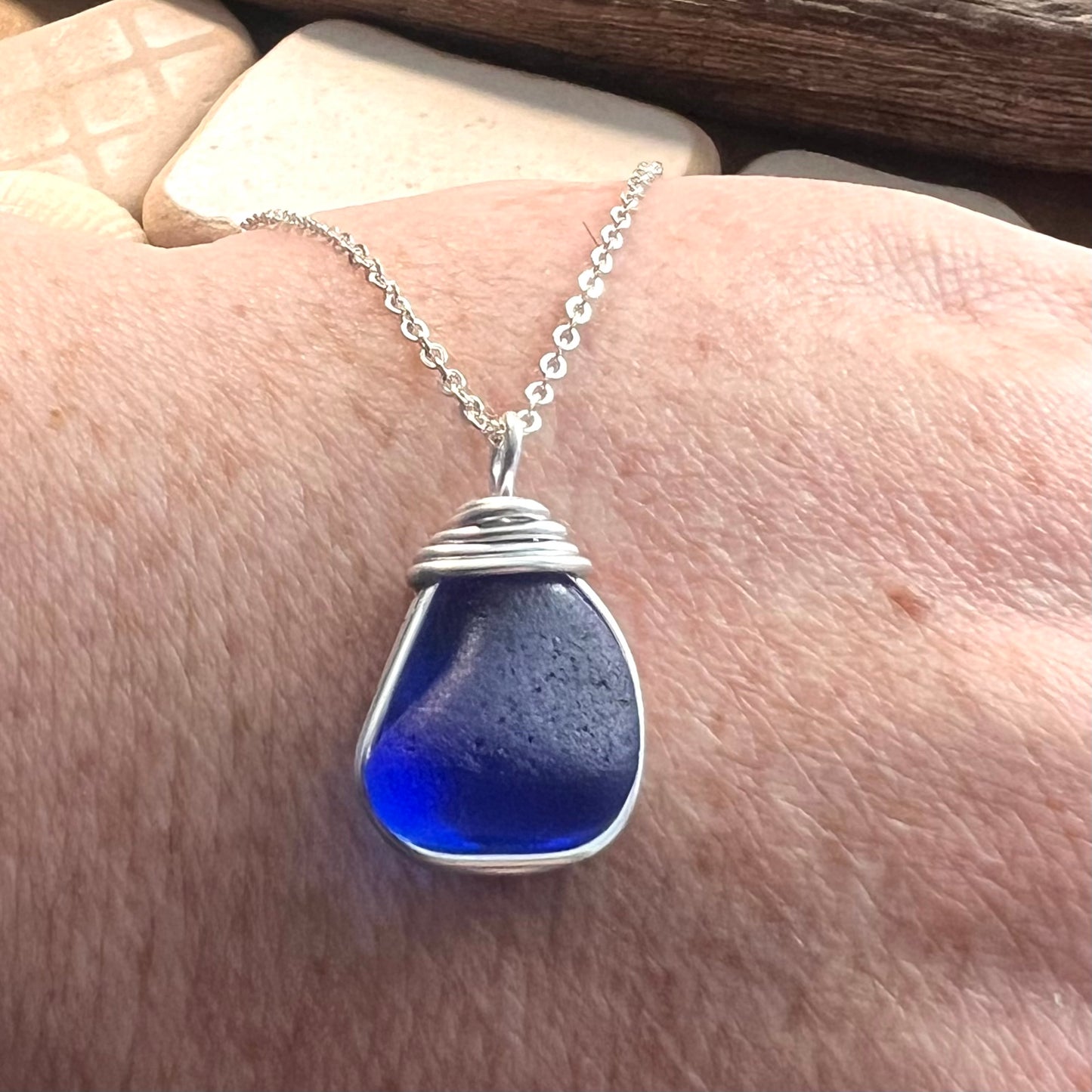 Deep Blue Seaham Sea Glass Pendant