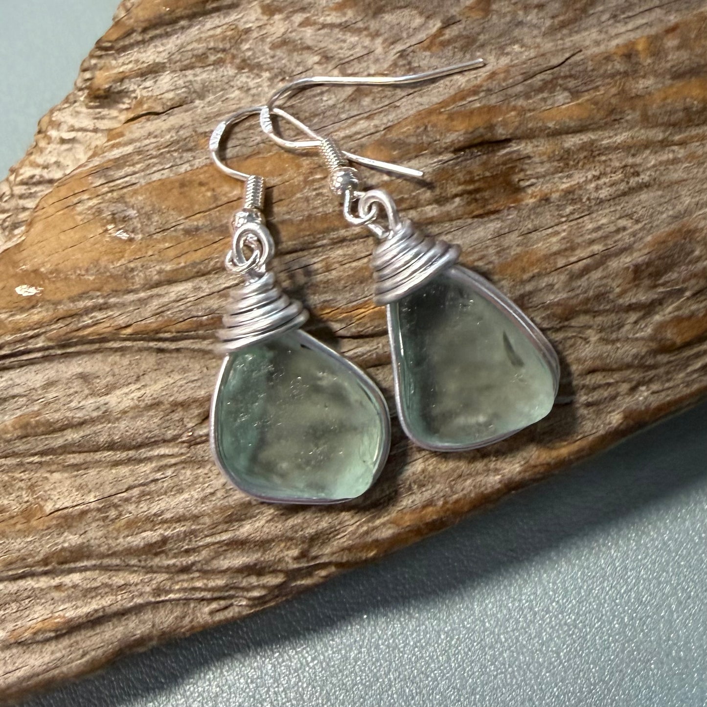 Pale Aqua Green Seaham Sea Glass Earrings