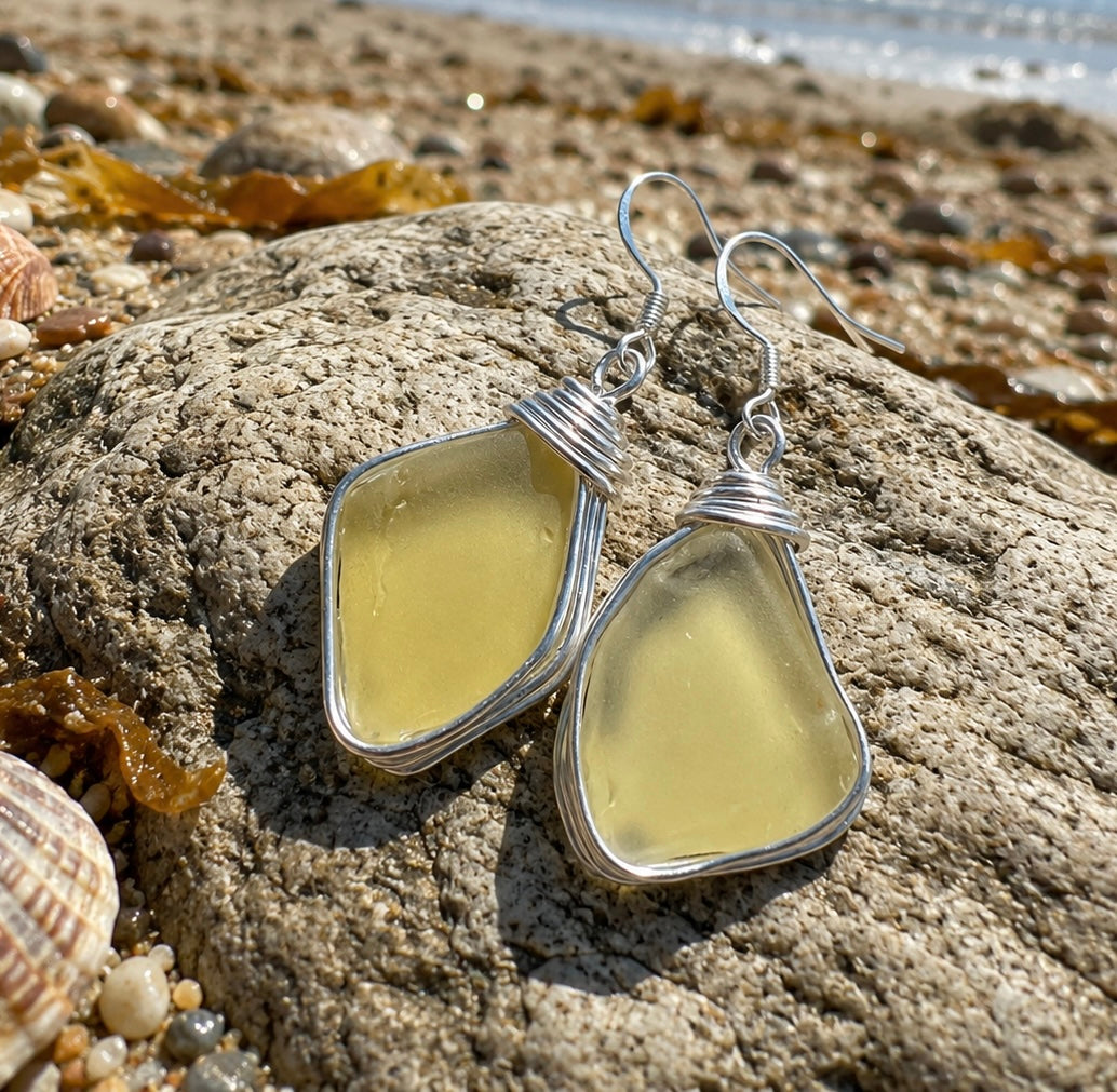 Canary Island Rare Large Yellow Sea Glass Earrings